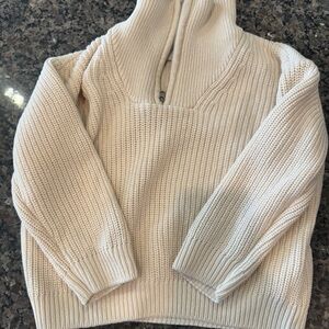 H&M Cream Ribbed Half-Zip Turtleneck Sweater